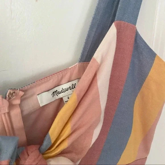 Madewell Tie Front Cut Out sherbet stripe dress - Picture 5 of 7